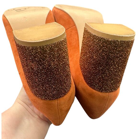 Seychelles Burnt Orange Suede Sparkle Block Heel Pumps Size 7 Leather Upper - Picture 13 of 14